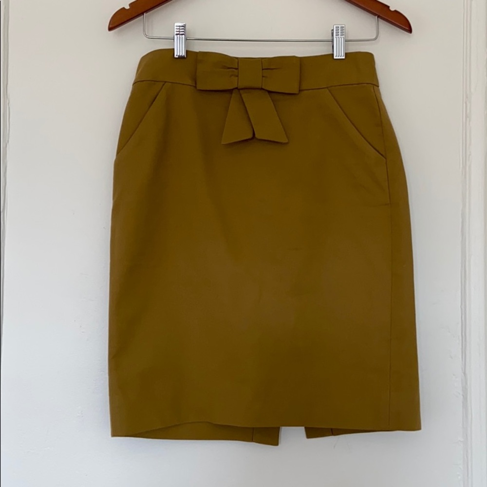Jcrew tan/green A line bow tie skirt cotton